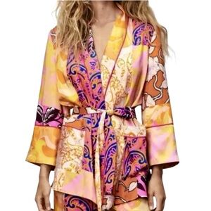 Zara Kimono Style Robe Jacket - Pink & Orange